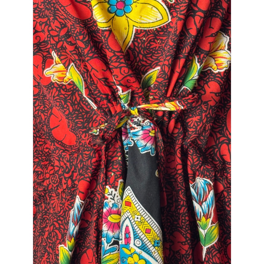 True Rock Caftan Dress Women OS Red Floral Print Maxi Kaftan Boho Coverup Kimono - Picture 7 of 10
